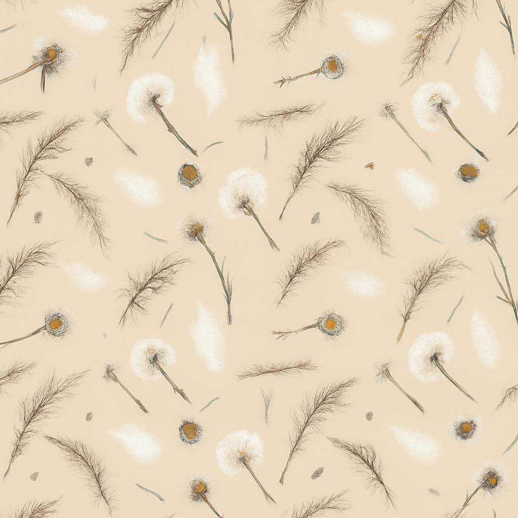Papier peint plumes blanches et fleurs séchées beige pastel