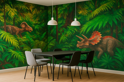 Papier peint Les dinosaures dans la forêt tropicale