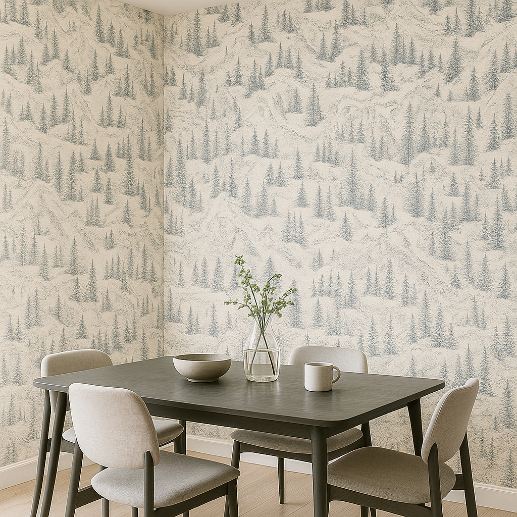 Papier Peint Hiver Montagne Forêt Alpes Dessin au Crayon