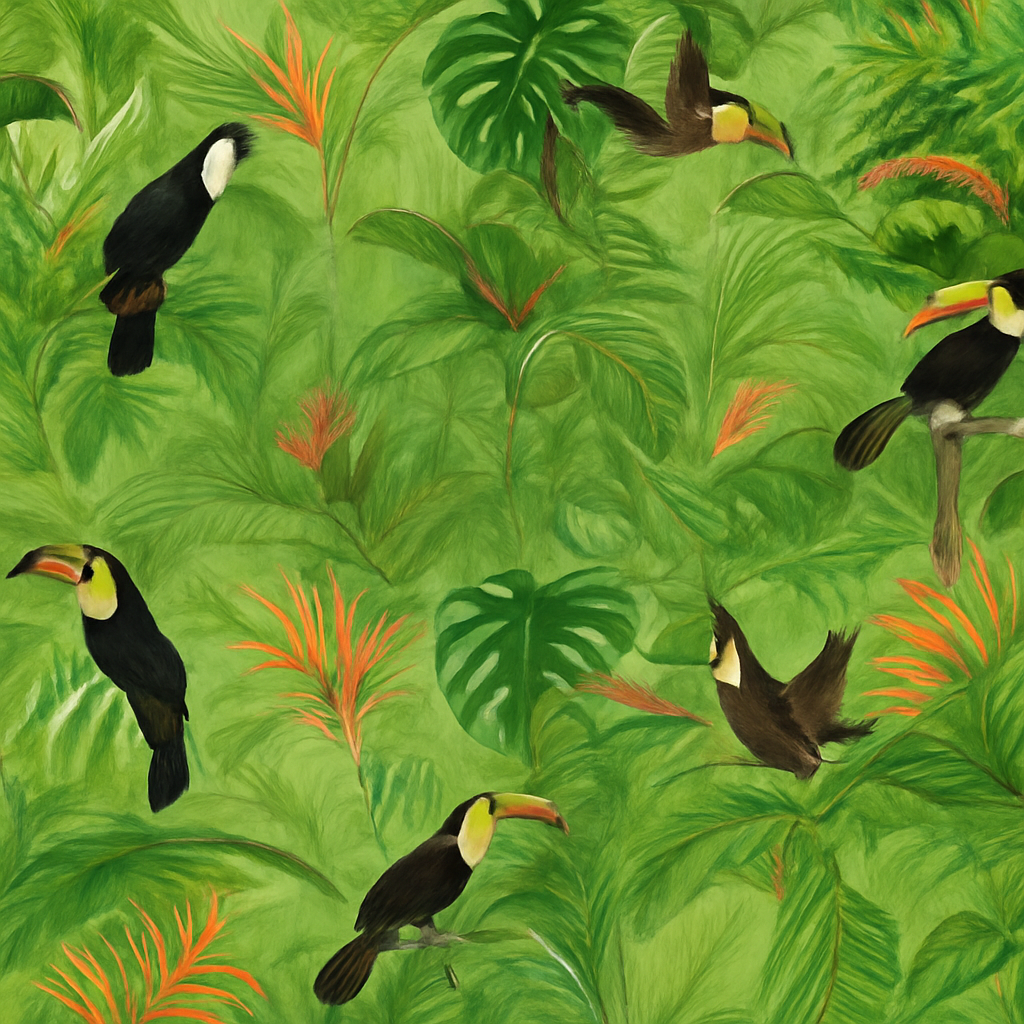 Papier peint Panorama Paysage Tropical et Oiseaux