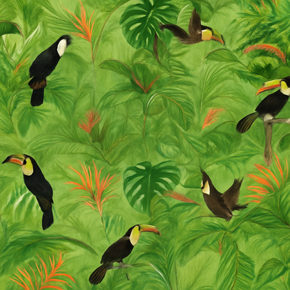 Papier peint Panorama Paysage Tropical et Oiseaux