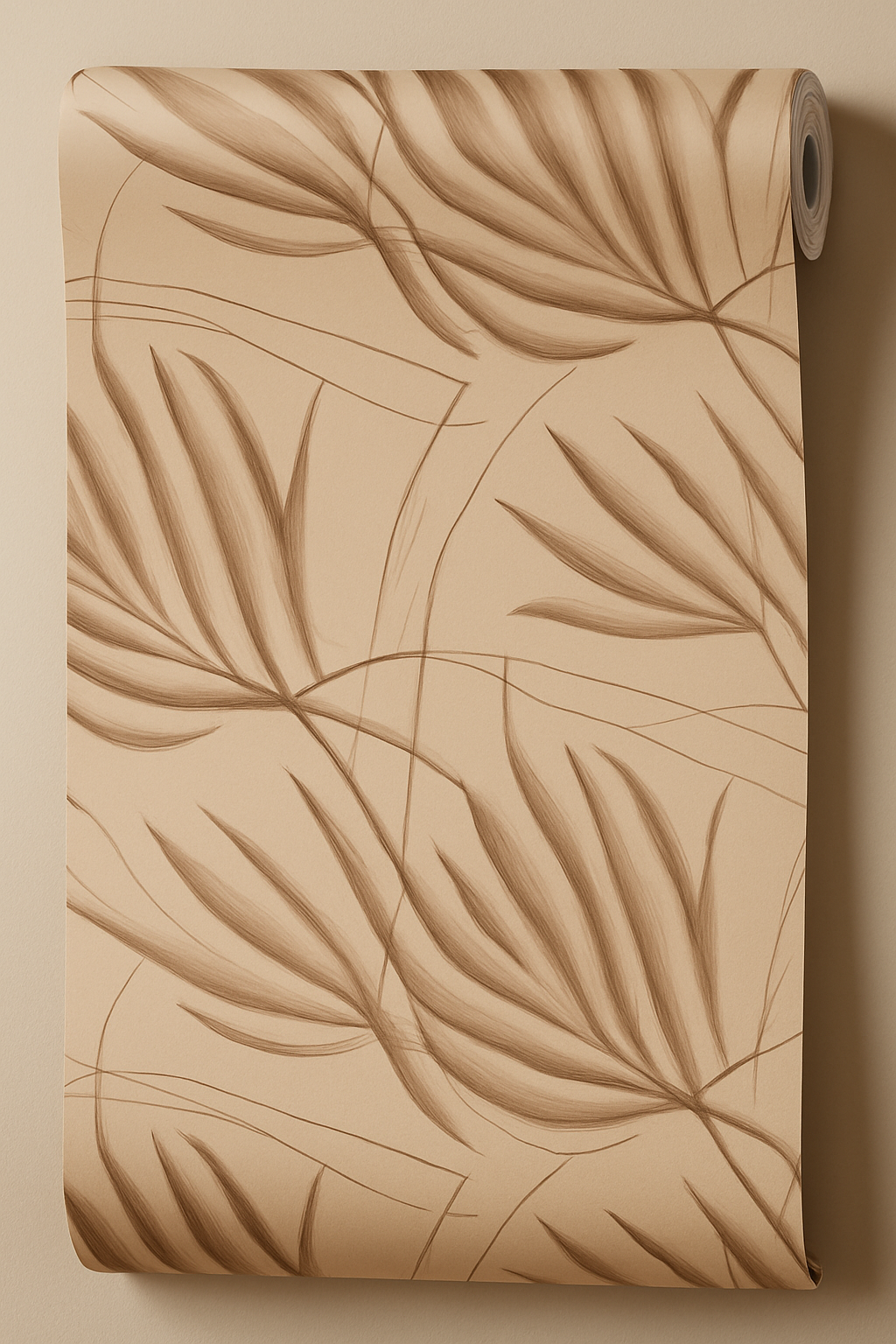 Papier Peint Illustration Monochrome Plantes et Épillets Beige