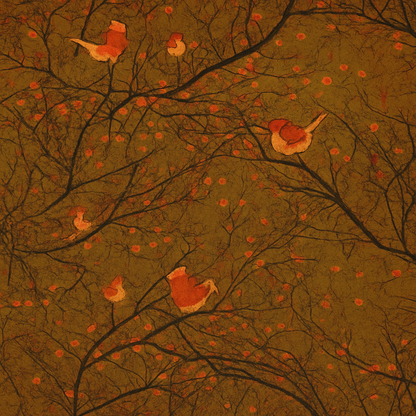 Papier Peint Couleurs d'Oiseaux sur Branches d'Automne