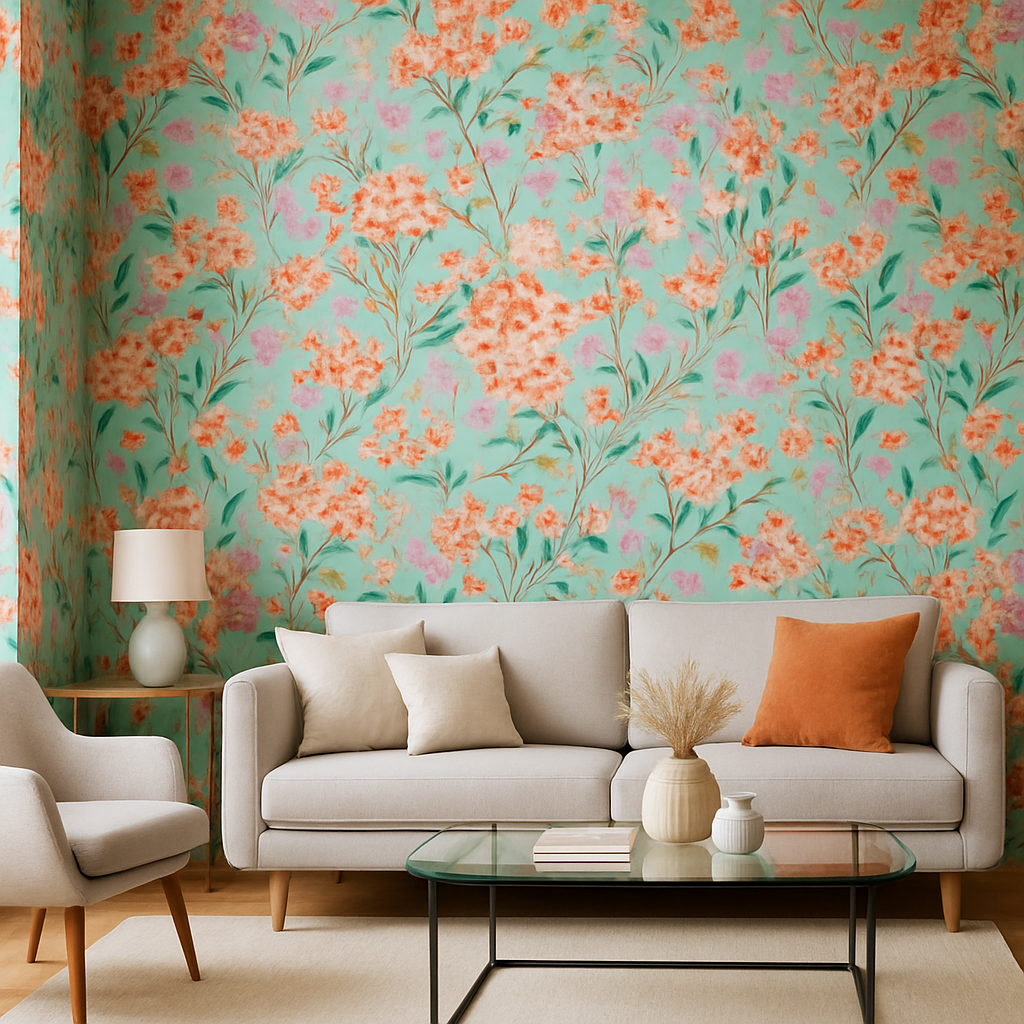 Papier Peint Floral Style Peinture aux Teintes Fraîches