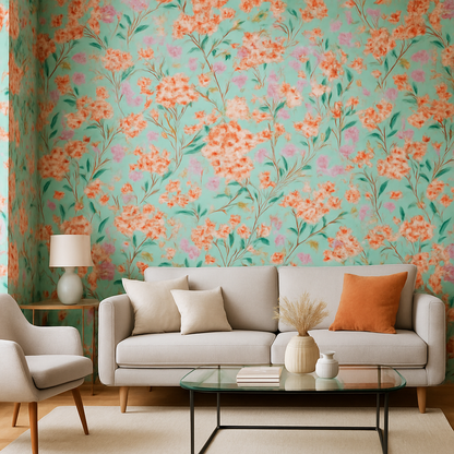 Papier Peint Floral Style Peinture aux Teintes Fraîches