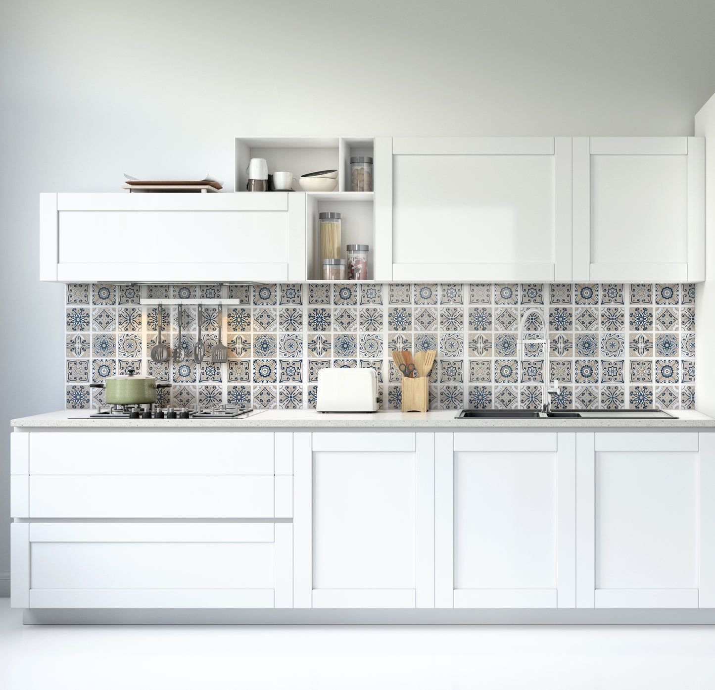 PLANCHE DE 9 ADHÉSIF CARRELAGE - DÉCORATION DE CARREAUX - MOSAÏQUE NUANCES DE BEIGE