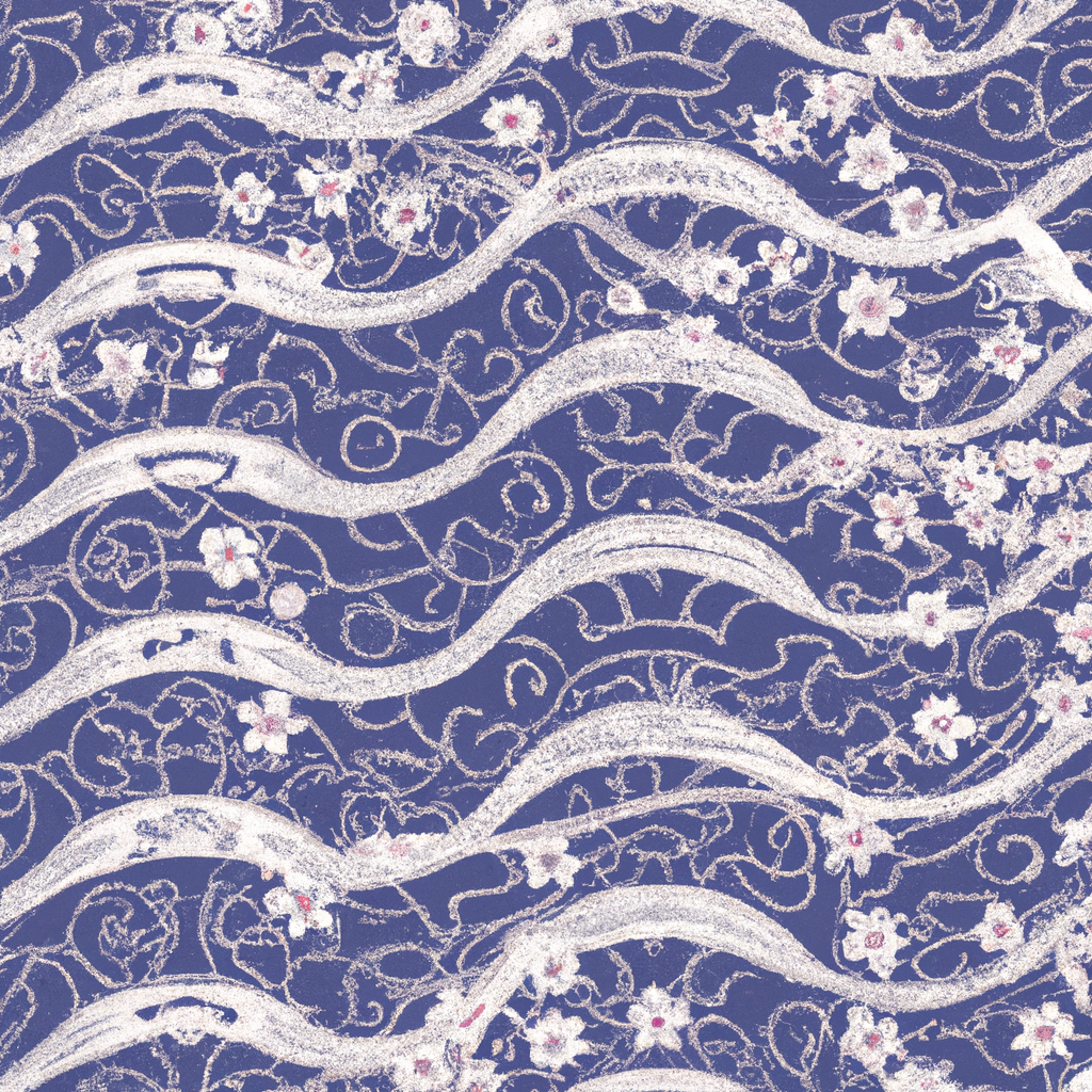 Papier peint motifs Cerisiers en fleurs et vagues japonaises traditionnels