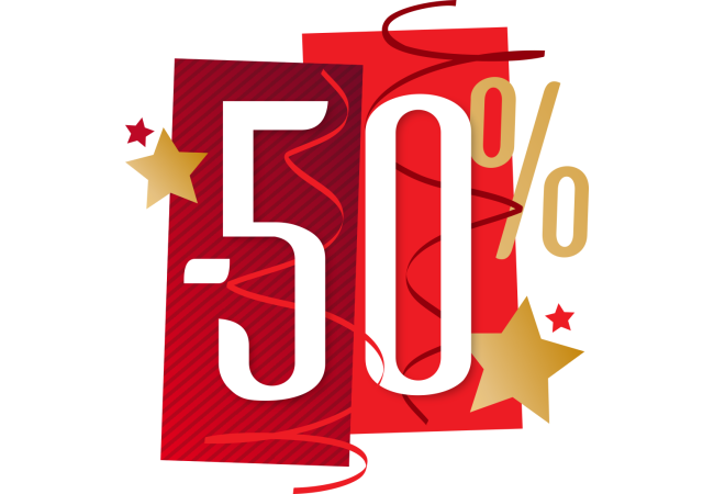 Sticker Autocollant Soldes Fêtes -50% Promotionnel