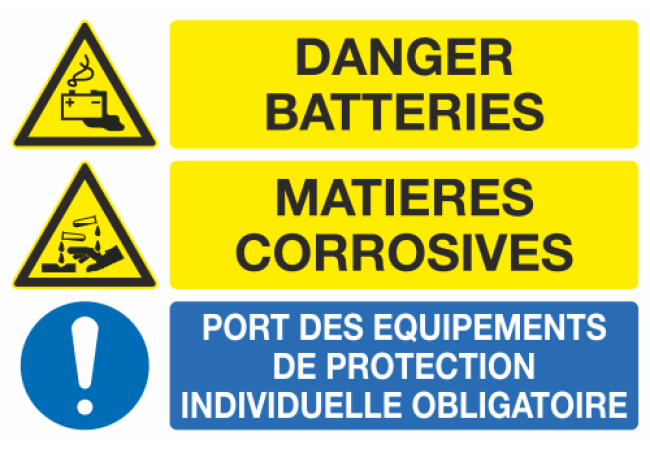 Sticker danger batteries et matières corrosives