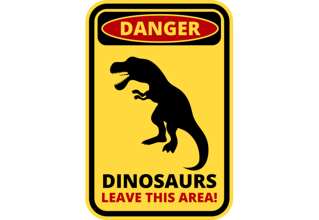 Sticker Panneau Danger Dinosaure - Signalisation Humoristique