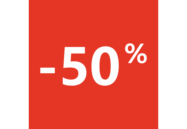 Sticker Soldes 50% Carré Rouge – Signalétique Commerciale