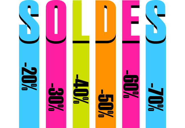 Sticker Soldes Bandes Colorées – Signalétique Commerciale