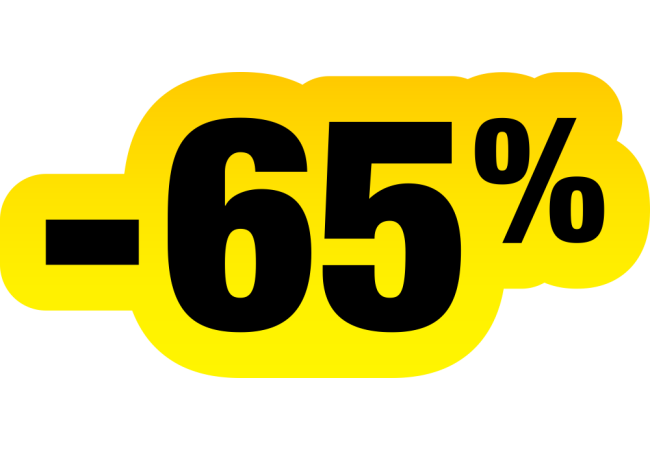 Sticker Soldes Jaune et Noir -65% – Signalétique Promotionnelle
