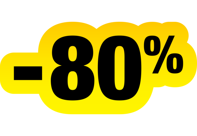 Sticker Soldes Jaune et Noir -80% - Signalétique Commerciale