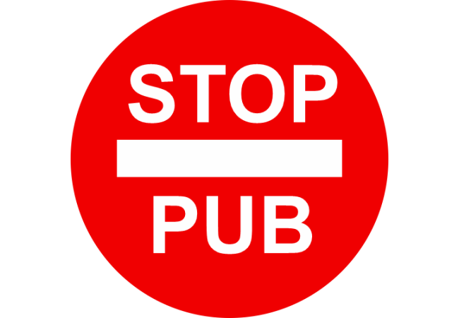 Sticker Stop Pub rond rouge – Signalétique interdiction