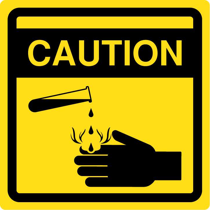 Autocollant Stickers Diamètre 15x15cm Danger matière corrosif jaune