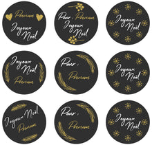 Noël Etiquettes cadeaux - Boules Noires et dorées à personnaliser. Lot de 6 à personnaliser + 3 Joyeux Noël