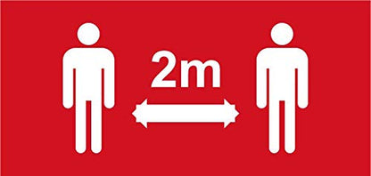 Autocollant stickers signalétique 2m de distance plastifié en mat - format rectangle 25x8,5cm couleur rouge
