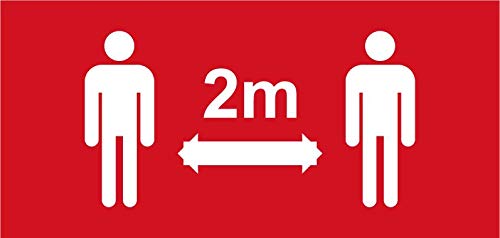 Lot de 5 Autocollants stickers signalétique - 2m de distance- format rectangle 30x10,5cm couleur rouge