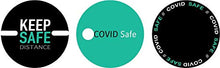 Lot de 2 Panneaux signalétique keep safe distance version anglais - format 30x30cm couleur noir et turquoise