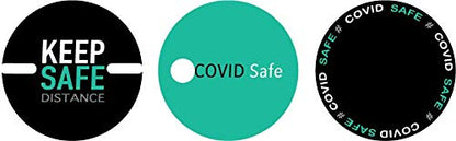 Lot de 2 Autocollants stickers signalétique keep safe distance version anglais - format 20x20cm couleur noir et turquoise