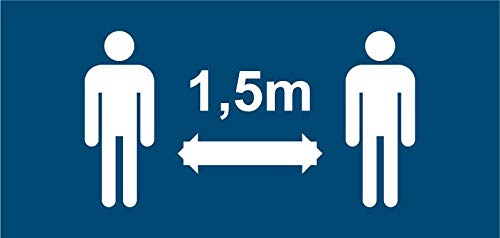 Lot de 5 Autocollants stickers signalétique - 1,5m de distance- format rectangle 20x7cm couleur bleu marine