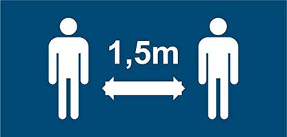 Lot de 5 Autocollants stickers signalétique - 1,5m de distance- format rectangle 30x10,5cm couleur bleu marine