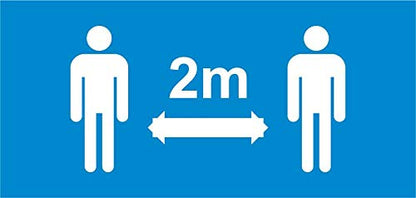Autocollant stickers signalétique 2m de distance plastifié en mat - format rectangle 25x8,5cm couleur bleu