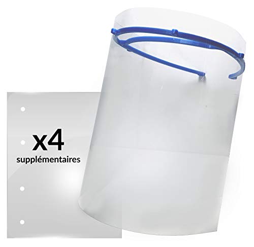 VISIÈRE DE Protection Transparente Adulte Anti POSTILLONS Anti GOUTTELETTES + 4 PVC Transparents SUPPLEMENTAIRES