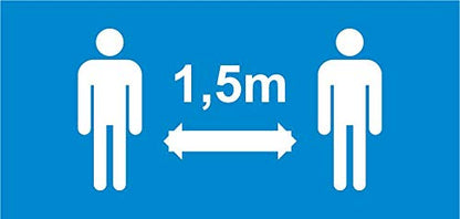 Autocollant stickers signalétique 1,5m de distance plastifié en mat - format rectangle 25x8,5cm couleur bleu