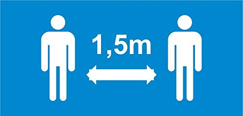 Autocollant stickers signalétique 1,5m de distance plastifié en mat - format rectangle 30x10,5cm couleur bleu