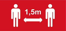 Lot de 5 Autocollants stickers signalétique - 1,5m de distance- format rectangle 20x7cm couleur rouge