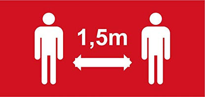 Lot de 5 Panneaux de signalétique - 1,5m de distance- format rectangle 25x8,5cm couleur rouge