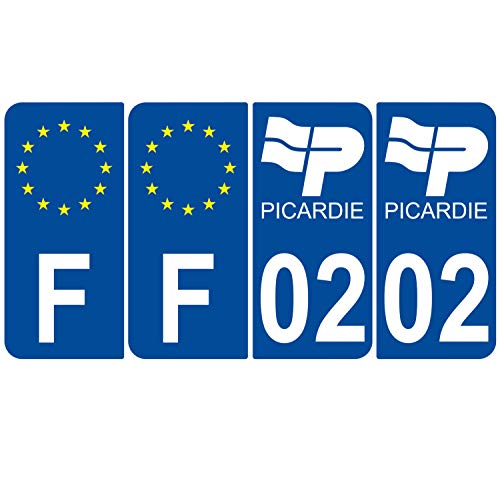 Supstick 4 Stickers Autocollants Plaques Immatriculation Auto Dept 02 Picardie Bleu Foncé Angles Arrondis