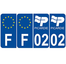 Supstick 4 Stickers Autocollants Plaques Immatriculation Auto Dept 02 Picardie Bleu Foncé Angles Arrondis