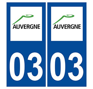 Supstick 2 Stickers Autocollants Plaques Immatriculation Auto Dept 03 Auvergne Bleu Foncé Angles Carrés