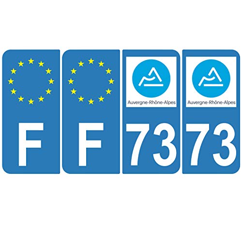 Supstick 4 Stickers Autocollants Plaques Immatriculation Auto Dept 73 Auvergne Rhône Alpes Bleu Clair Angles Arrondis