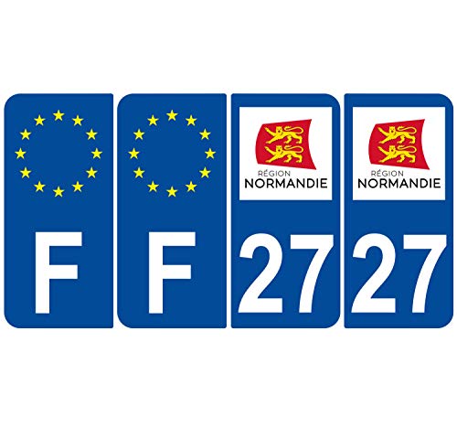 Supstick 4 Stickers Autocollants Plaques Immatriculation Auto Dept 27 Normandie Bleu Foncé Angles Arrondis