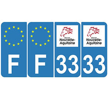 Supstick 4 Stickers Autocollants Plaques Immatriculation Auto Dept 33 Nouvelle Aquitaine Bleu Clair Angles Arrondis