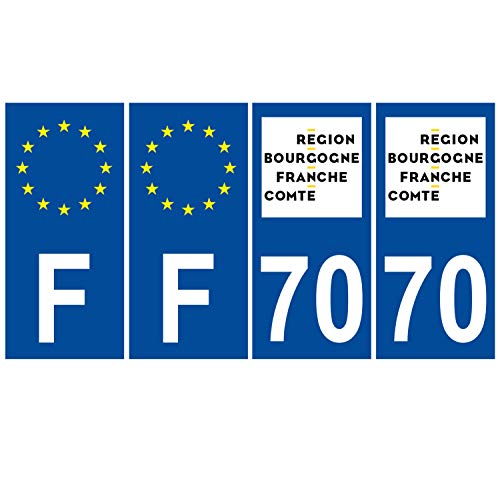 Supstick 4 Stickers Autocollants Plaques Immatriculation Auto Dept 70 Bourgogne Franche Comté Bleu Foncé Angles Carrés