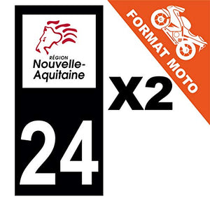 Supstick 2 Stickers Autocollants Plaques Immatriculation Moto Dept 24 Nouvelle Aquitaine Noir Angles Carrés