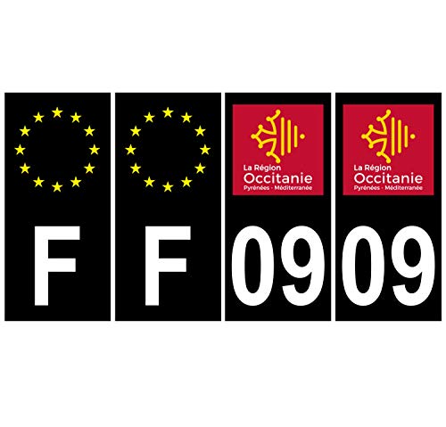 Supstick 4 Stickers Autocollants Plaques Immatriculation Auto Dept 09 Occitanie Noir Angles Carrés