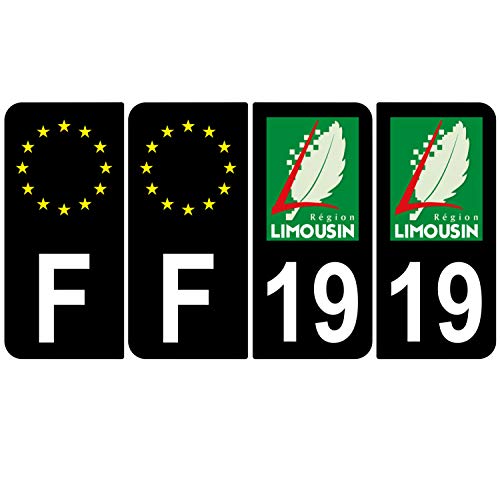 Supstick 4 Stickers Autocollants Plaques Immatriculation Auto Dept 19 Limousin Noir Angles Arrondis