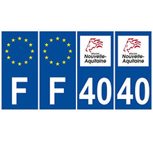 Supstick 4 Stickers Autocollants Plaques Immatriculation Auto Dept 40 Nouvelle Aquitaine Bleu Foncé Angles Carrés