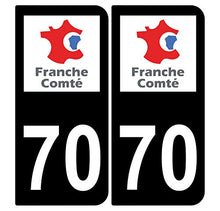 Supstick 2 Stickers Autocollants Plaques Immatriculation Auto Dept 70 Franche Comté Noir Angles Arrondis