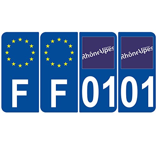 Supstick 4 Stickers Autocollants Plaques Immatriculation Auto Dept 01 Auvergne Rhône Alpes Bleu Foncé Angles Arrondis