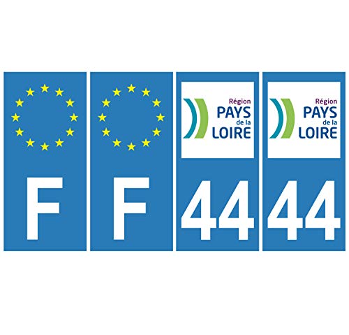 Supstick 4 Stickers Autocollants Plaques Immatriculation Auto Dept 44 Pays de la Loire Bleu Clair Angles Carrés