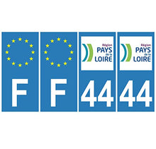 Supstick 4 Stickers Autocollants Plaques Immatriculation Auto Dept 44 Pays de la Loire Bleu Clair Angles Carrés