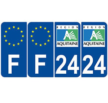 Supstick 4 Stickers Autocollants Plaques Immatriculation Auto Dept 24 Aquitaine Bleu Foncé Angles Arrondis