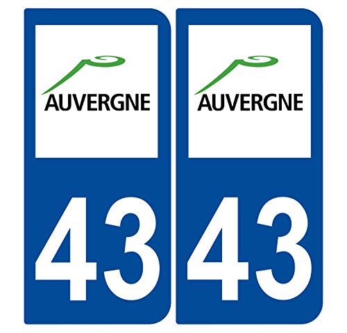 Supstick 2 Stickers Autocollants Plaques Immatriculation Auto Dept 43 Auvergne Bleu Foncé Angles Arrondis